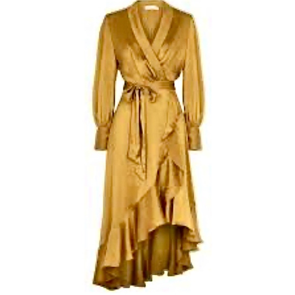 Zimmermann Dresses & Skirts - ZIMMERMANN
ruffled silk wrap midi dress in gold yellow